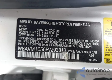 2015 BMW X1 Sdrive28I from USA, damaged, VIN WBAVM1C56FVZ93813